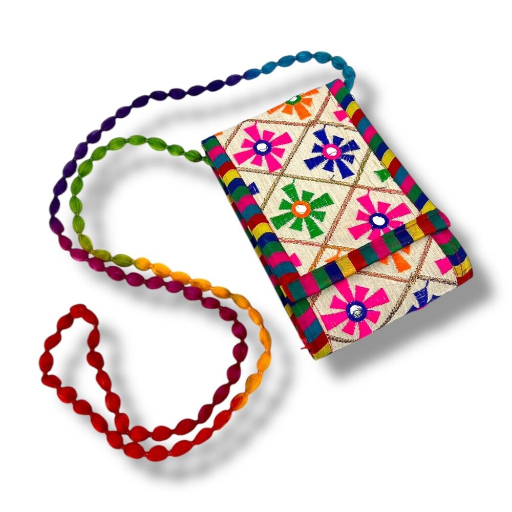 Colorful Embroidered Mirrors Crossbody Bag